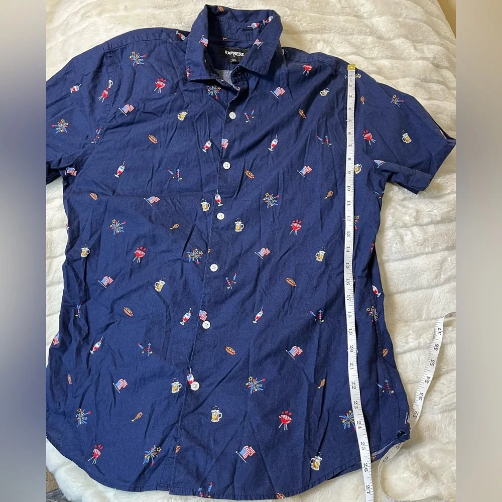 Express Mens M/L Non-binary Button Down Casual BBQ Cookout Summer Shirt Unisex